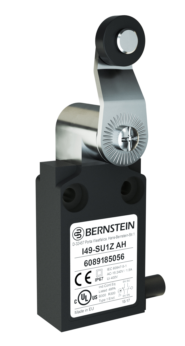 Bernstein AG I49 Series Plunger Roller Lever Limit Switch, 1 NO/1 NC, IP67, Plastic Housing, 250V ac, 10A