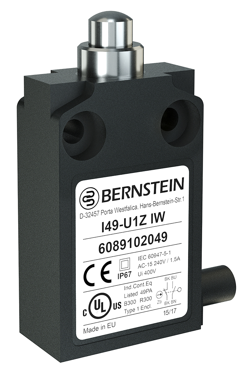 Bernstein AG I49 Series Plunger Limit Switch, DPST, IP67, Plastic Housing, 250V ac, 10A
