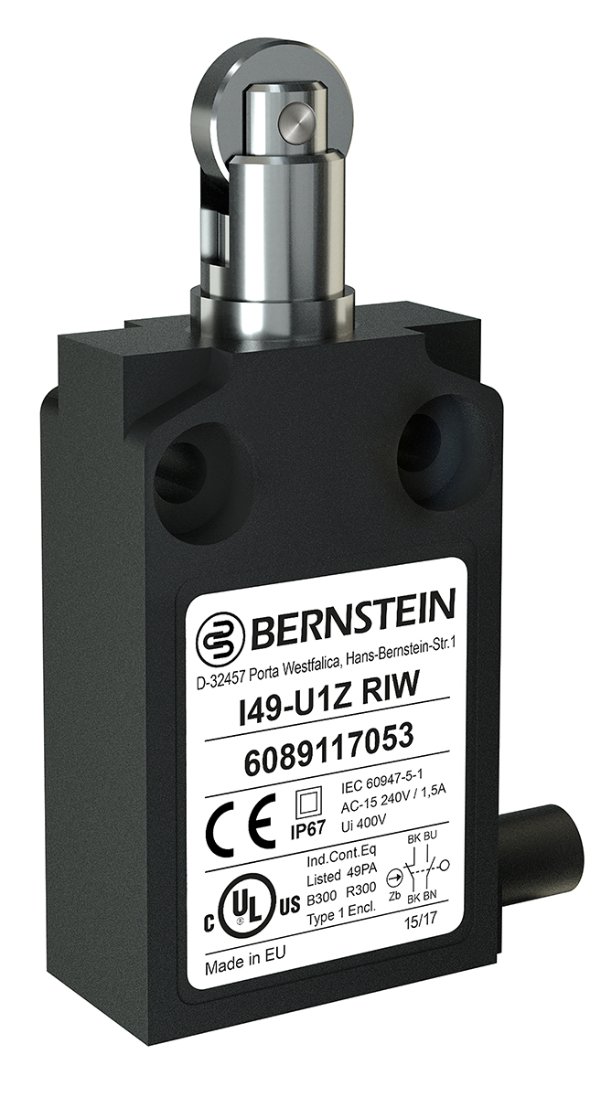 Bernstein AG I49 Series Roller Plunger Limit Switch, DPST, IP67, Plastic Housing, 250V ac, 10A
