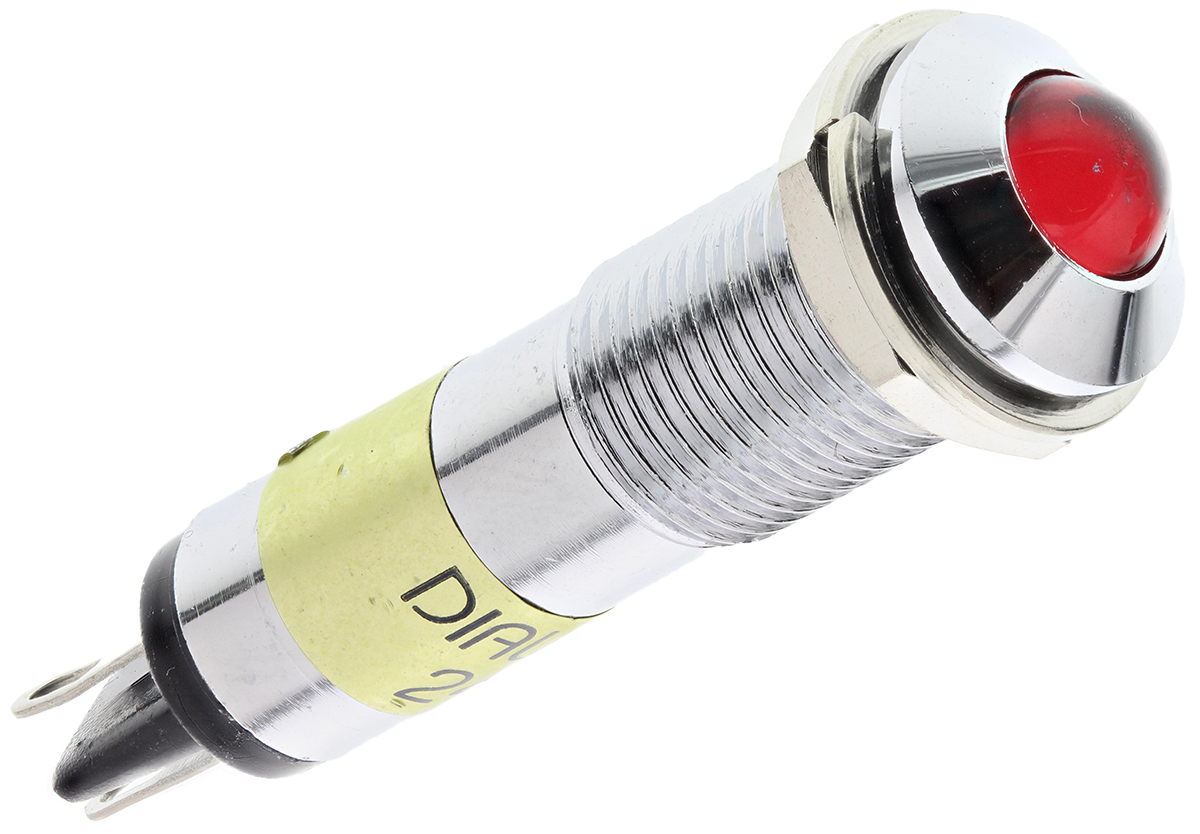 Dialight 609 Series, Red Panel Mount Indicator, Solder Tab Termination 24V dc, 9 mm