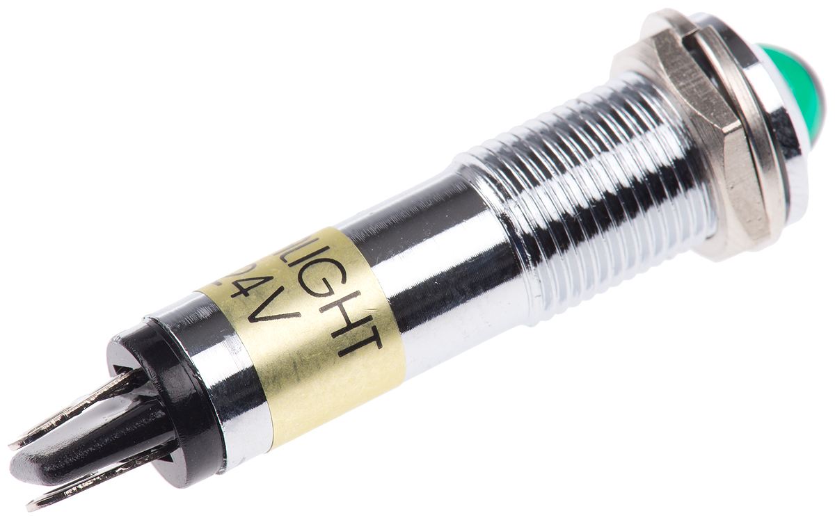 609-1212-140f Dialight 609 Series, Green Indicator, Solder Tab Termination 24V dc, 9 mm