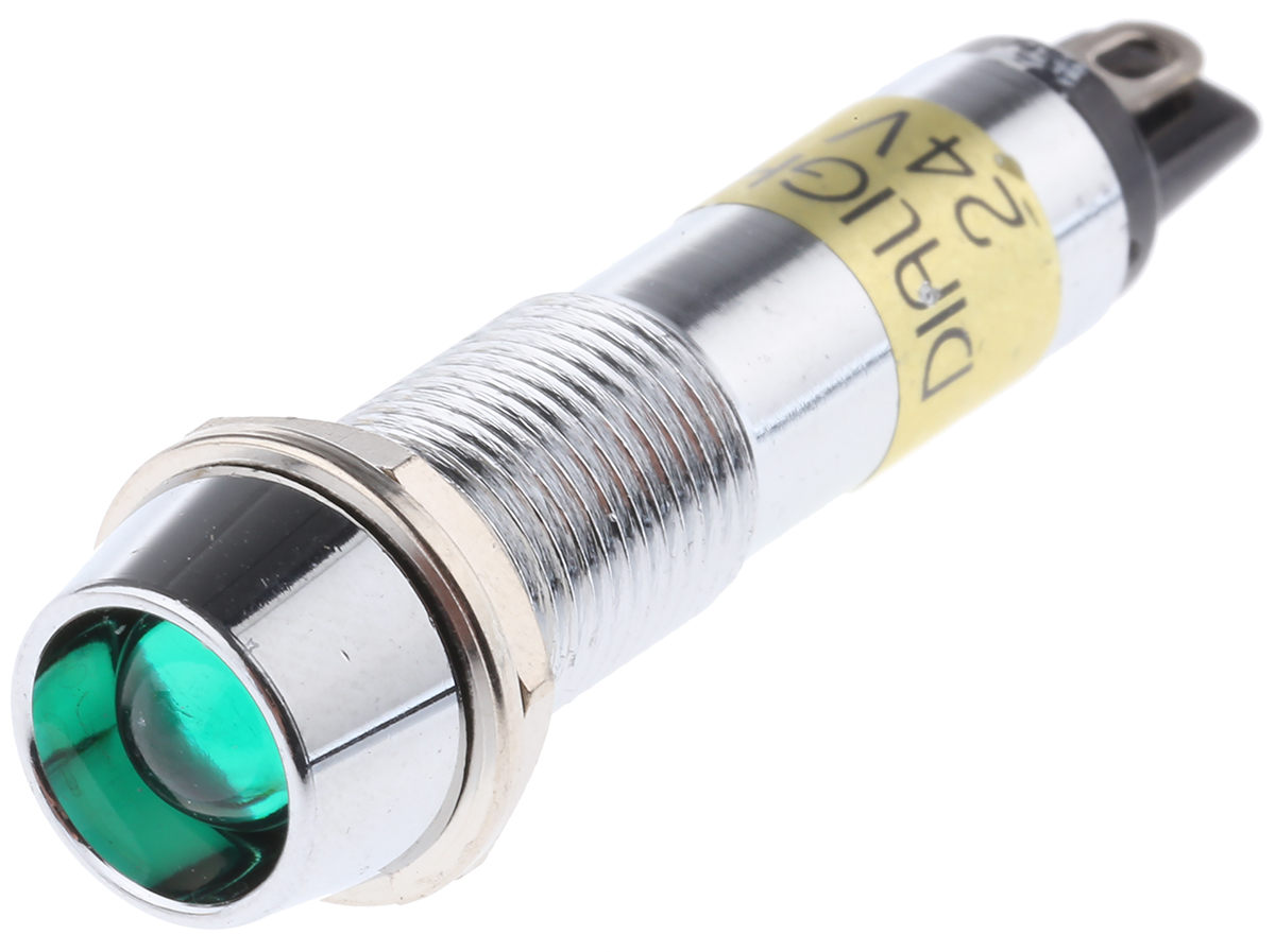Dialight 609 Series, Green Indicator, Solder Tab Termination 24V dc 15 mA, 9 mm