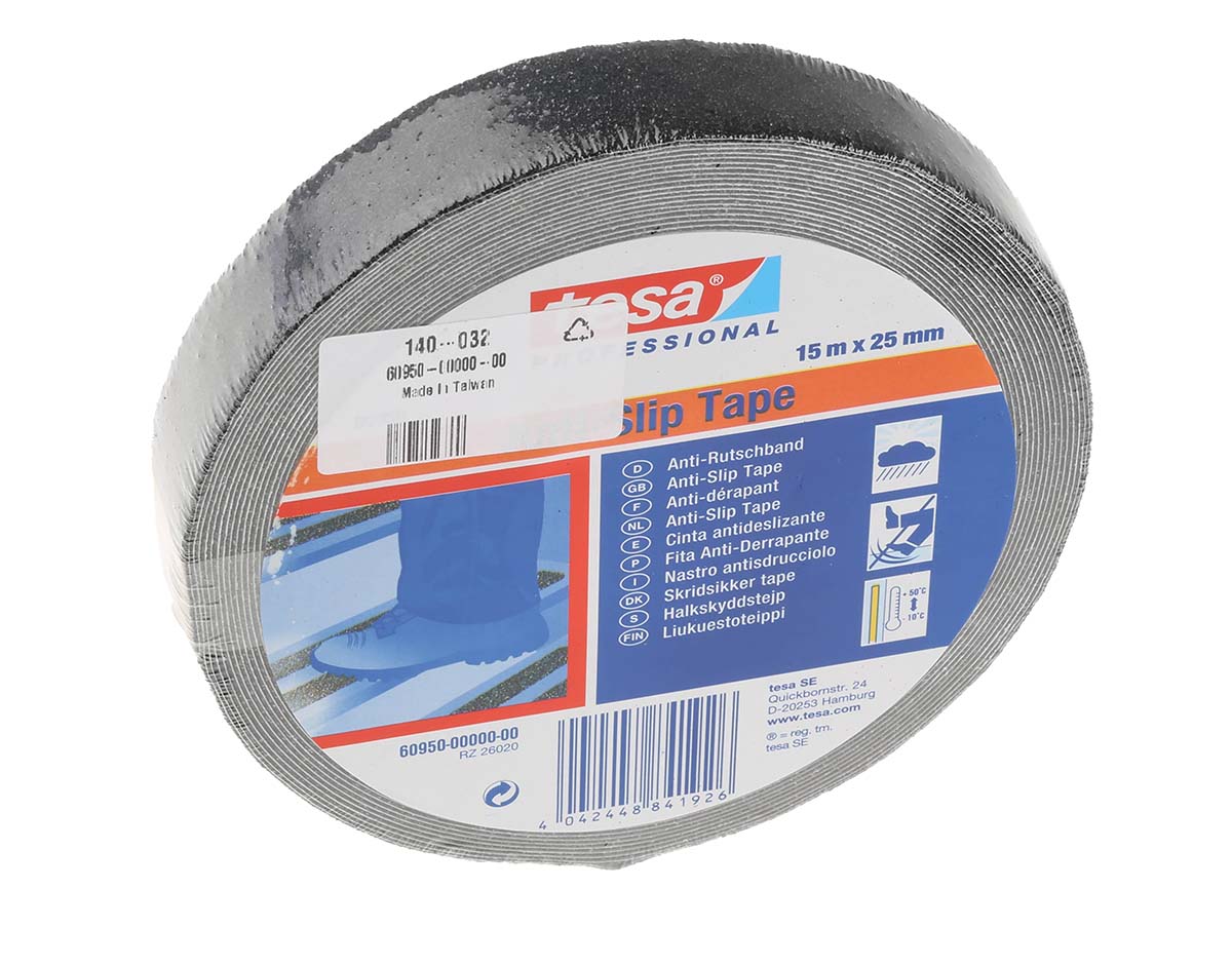 Tesa 60950 Black 15 m Self-Adhesive Adhesive Anti-Slip Tape, 25mm x 0.81 mm Thickness