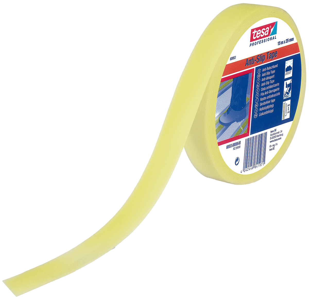 Tesa 60953 Yellow 15 m Adhesive Anti-Slip Tape, 25mm x 0.81 mm Thickness