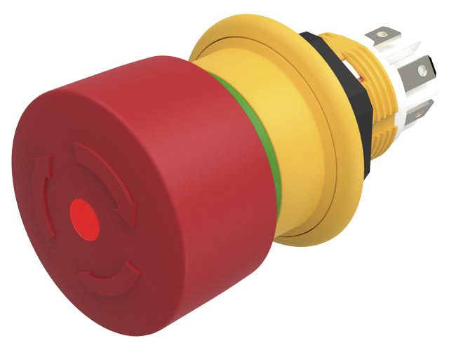 EAO 61 Compact Series Twist Release Illuminated Emergency Stop Push Button, Panel Mount, 16 mm Cutout, 2 NC, IP67, IP69K