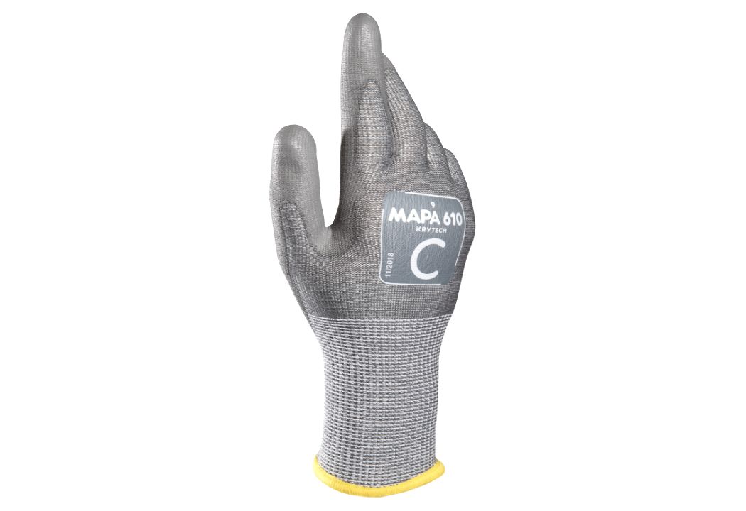 Mapa KRYTECH 610 Grey HPPE Work Gloves, Size 6, Polyurethane Coating