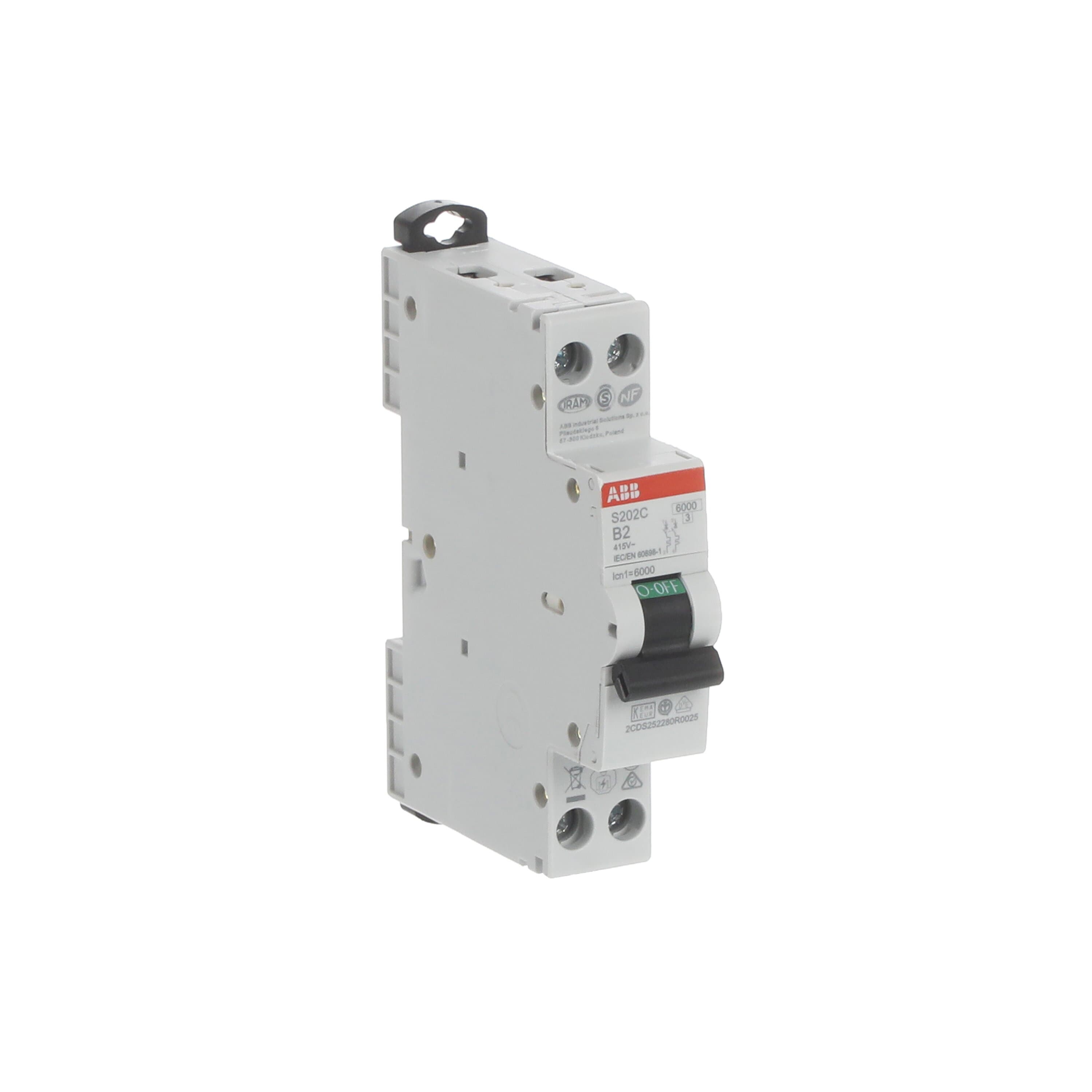 2cds252280r0025 ABB S200C MCB, 2P, 2A Curve B, 415V AC, 6 kA Breaking Capacity