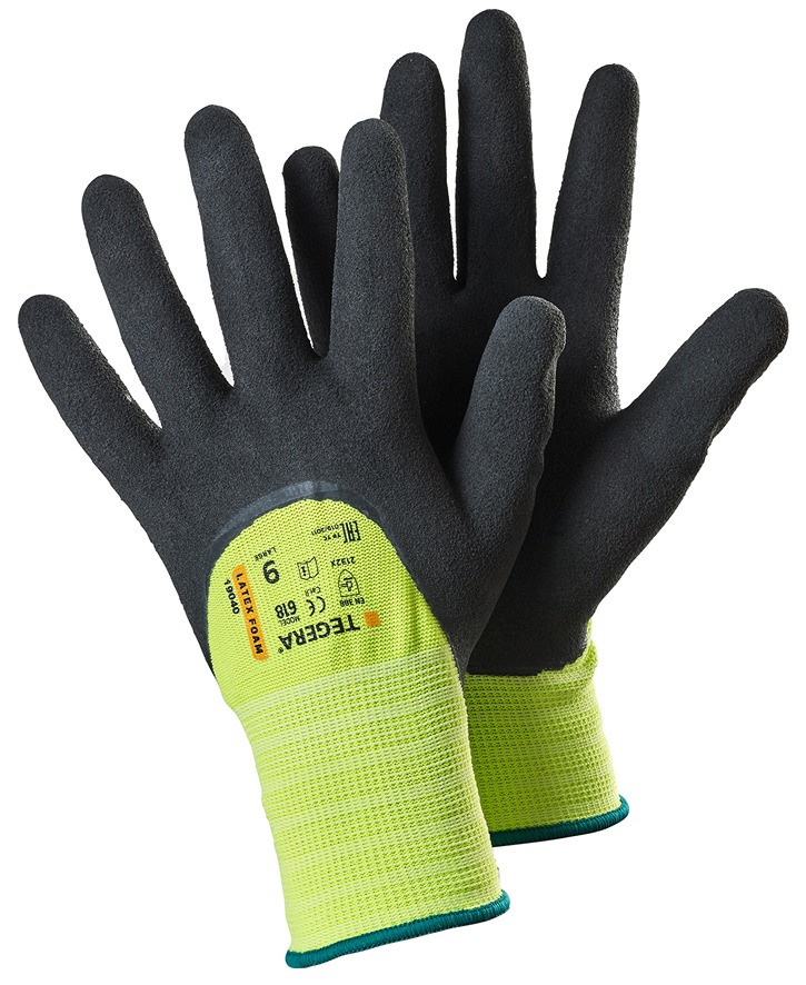 Tegera 618 Black, Green Polyester Work Gloves, Size 10, Latex Foam Coating