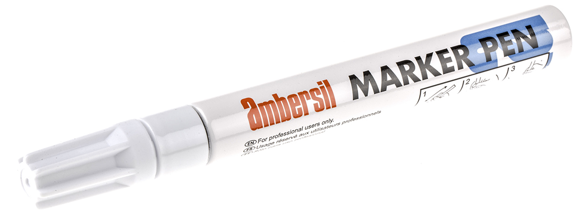 Ambersil White 3 mm Paint Marker Pen for use with Textile, Tile, Metal, Glass, Plastic, Rubber, Paper, Cardboard, Wood