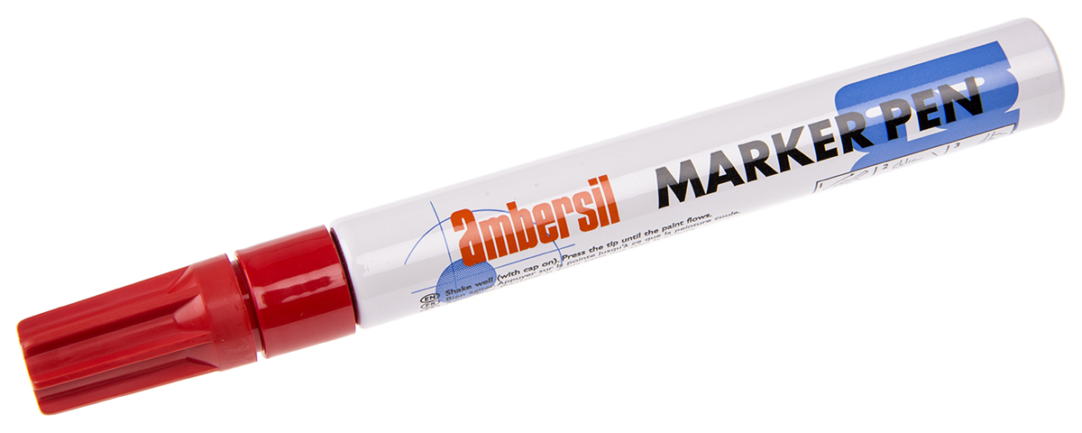Ambersil Red 3 mm Paint Marker Pen for use with Textile, Rubber, Cardboard, Glass, Paper, Tile, Plastic, Wood, Metal