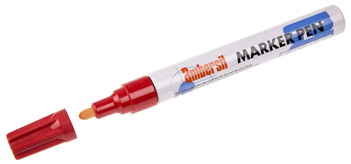 6190050005 Ambersil Red 3 mm Paint Marker Pen for use with Textile, Rubber, Cardboard, Glass, Paper, Tile, Plastic, Wood, Metal
