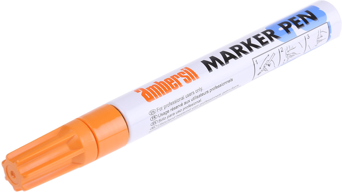 Ambersil Orange 3 mm Paint Marker Pen for use with Cardboard, Tile, Wood, Metal, Paper, Glass, Textile, Rubber, Plastic