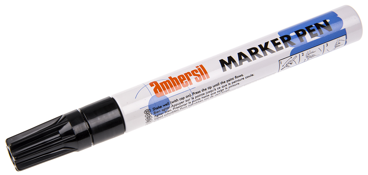 Ambersil Black 3 mm Paint Marker Pen for use with Textile, Rubber, Wood, Plastic, Tile, Metal, Glass, Cardboard, Paper