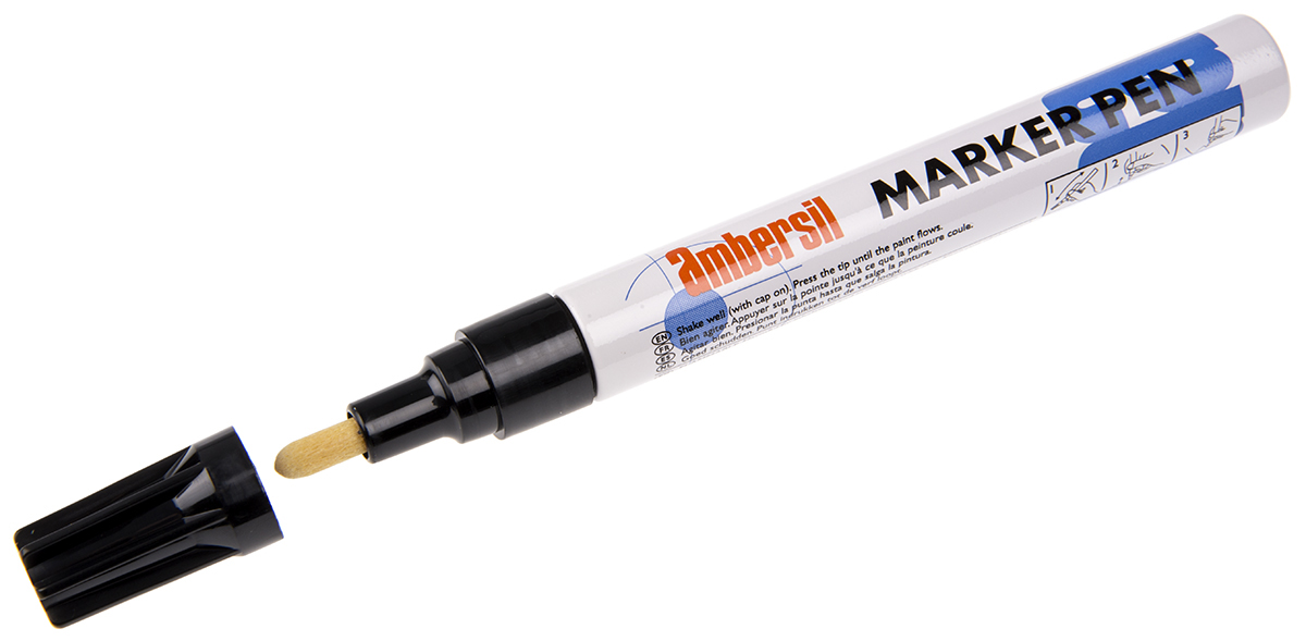 6190050007 Ambersil Black 3 mm Paint Marker Pen for use with Textile, Rubber, Wood, Plastic, Tile, Metal, Glass, Cardboard, Paper