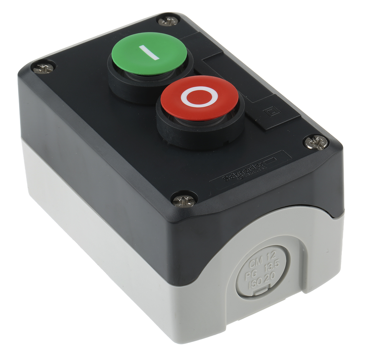 xald213 Schneider Electric Spring Return Enclosed Push Button - 1 NO/1 NC, Polycarbonate, 2 Cutouts, Green, Red, I/O, IP69K,