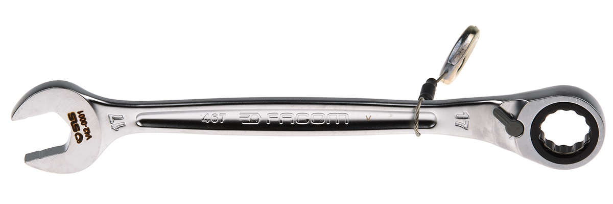 46717sls Facom 467 Series Combination Ratchet Spanner, 17mm, Metric, Height Safe, Double Ended, 225 mm Overall
