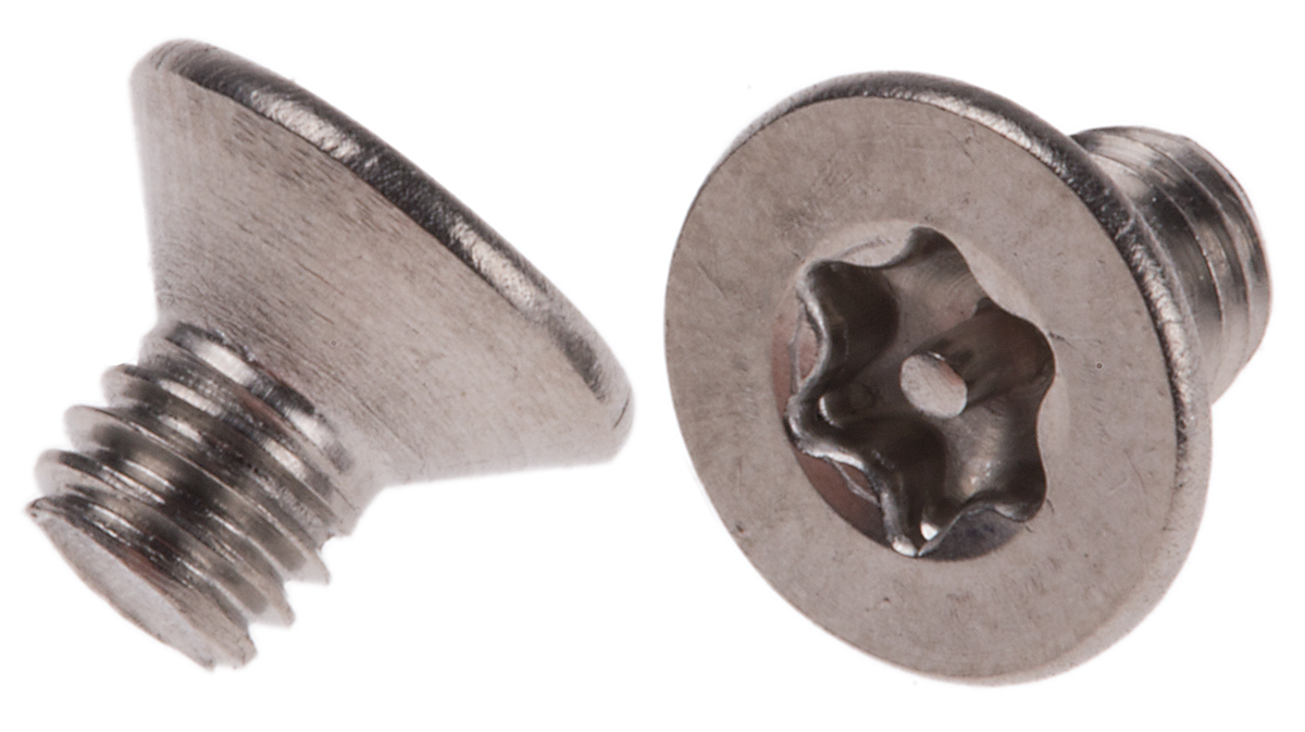 RS PRO Plain Stainless Steel Flat Tamper Proof Security Screw, M4 x 6 mm