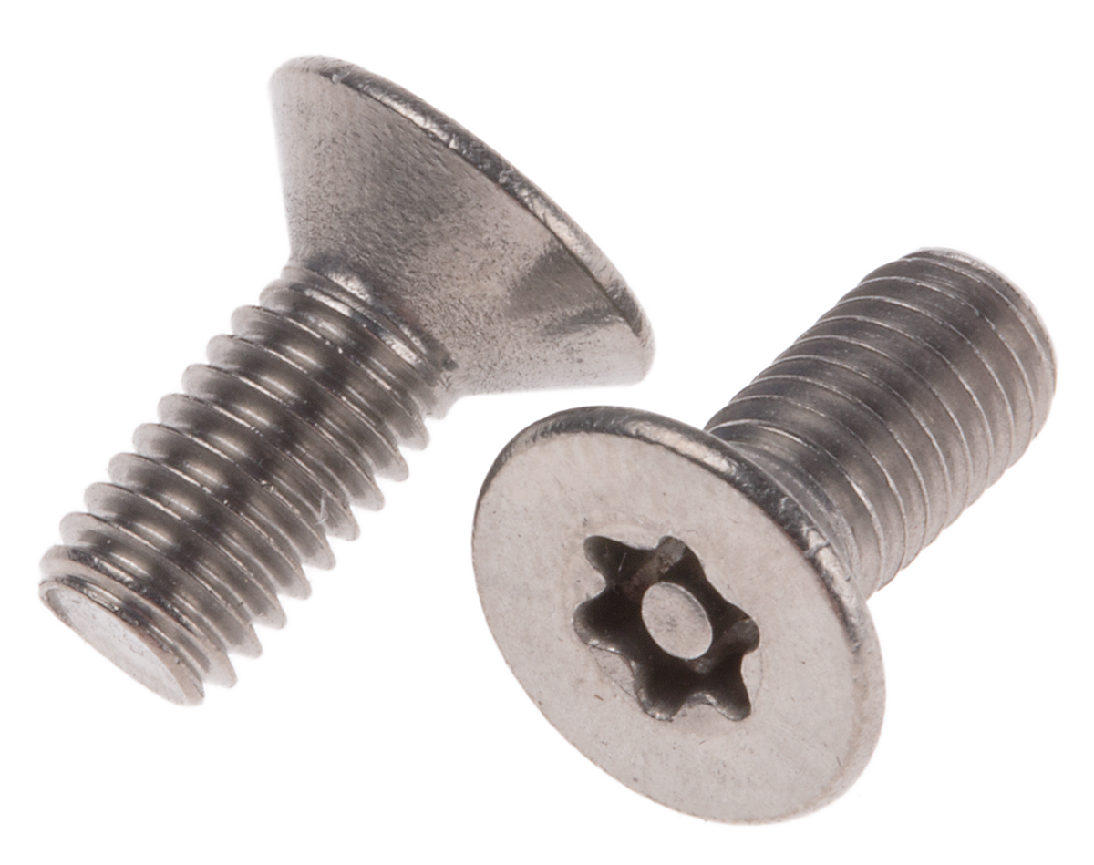 RS PRO Plain Stainless Steel Flat Tamper Proof Security Screw, M5 x 12 mm