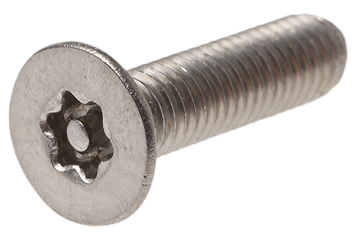 RS PRO Plain Stainless Steel Flat Tamper Proof Security Screw, M5 x 20 mm