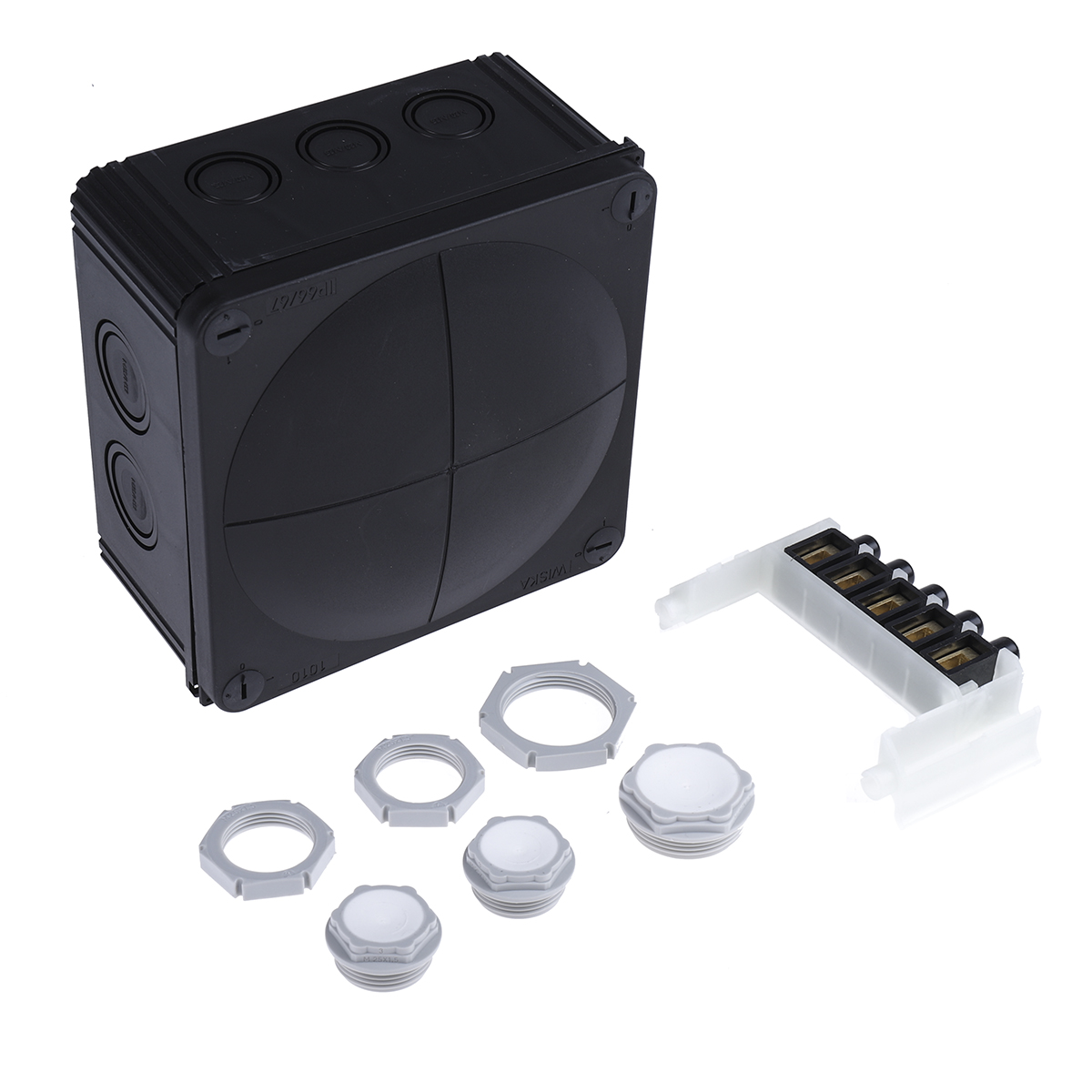 62215 WISKA COMBI Series Black Polypropylene Junction Box, IP66, IP67, 6 Terminals, 140 mm, 140mm 82 mm