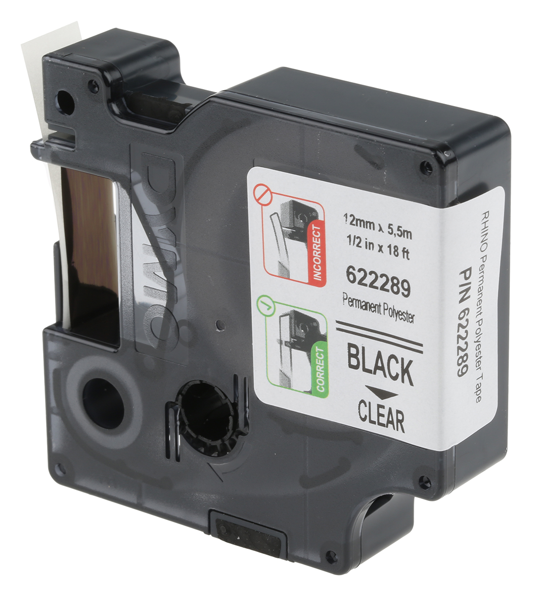 Dymo Black on Clear Label Printer Tape, 5.5 m Length, 12 mm Width