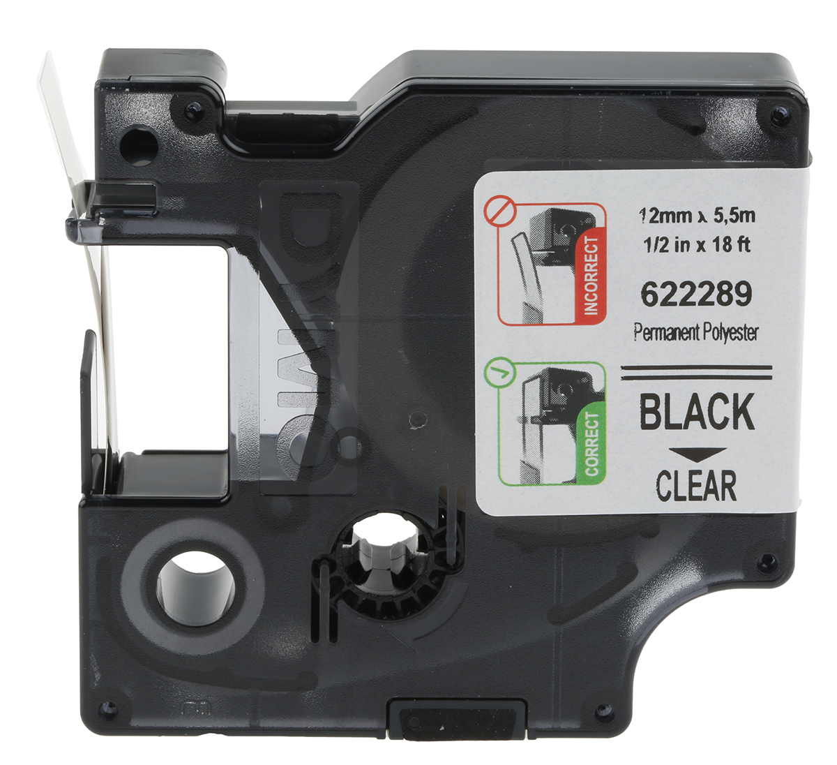 622289 Dymo Black on Clear Label Printer Tape, 5.5 m Length, 12 mm Width