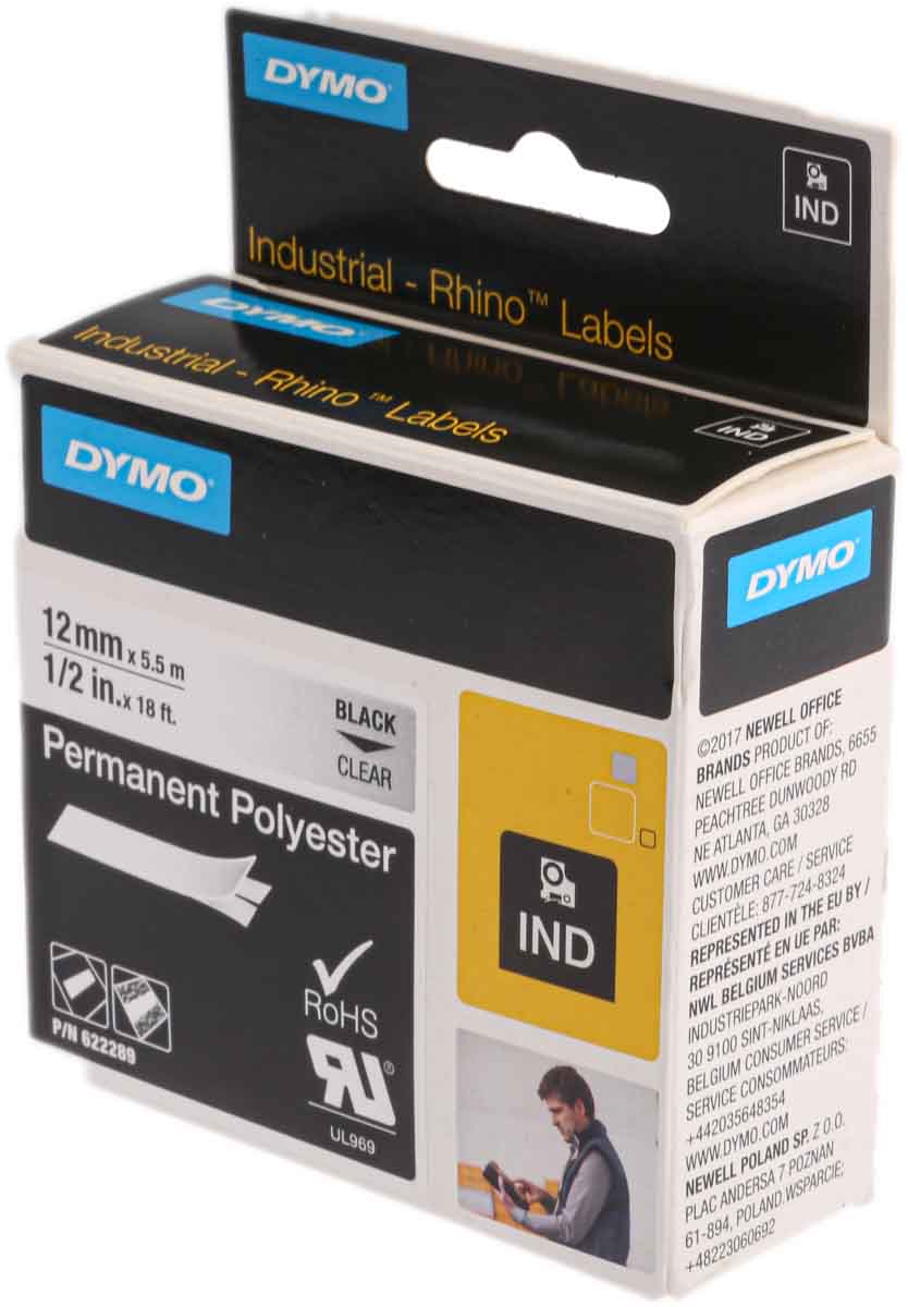 622289 Dymo Black on Clear Label Printer Tape, 5.5 m Length, 12 mm Width