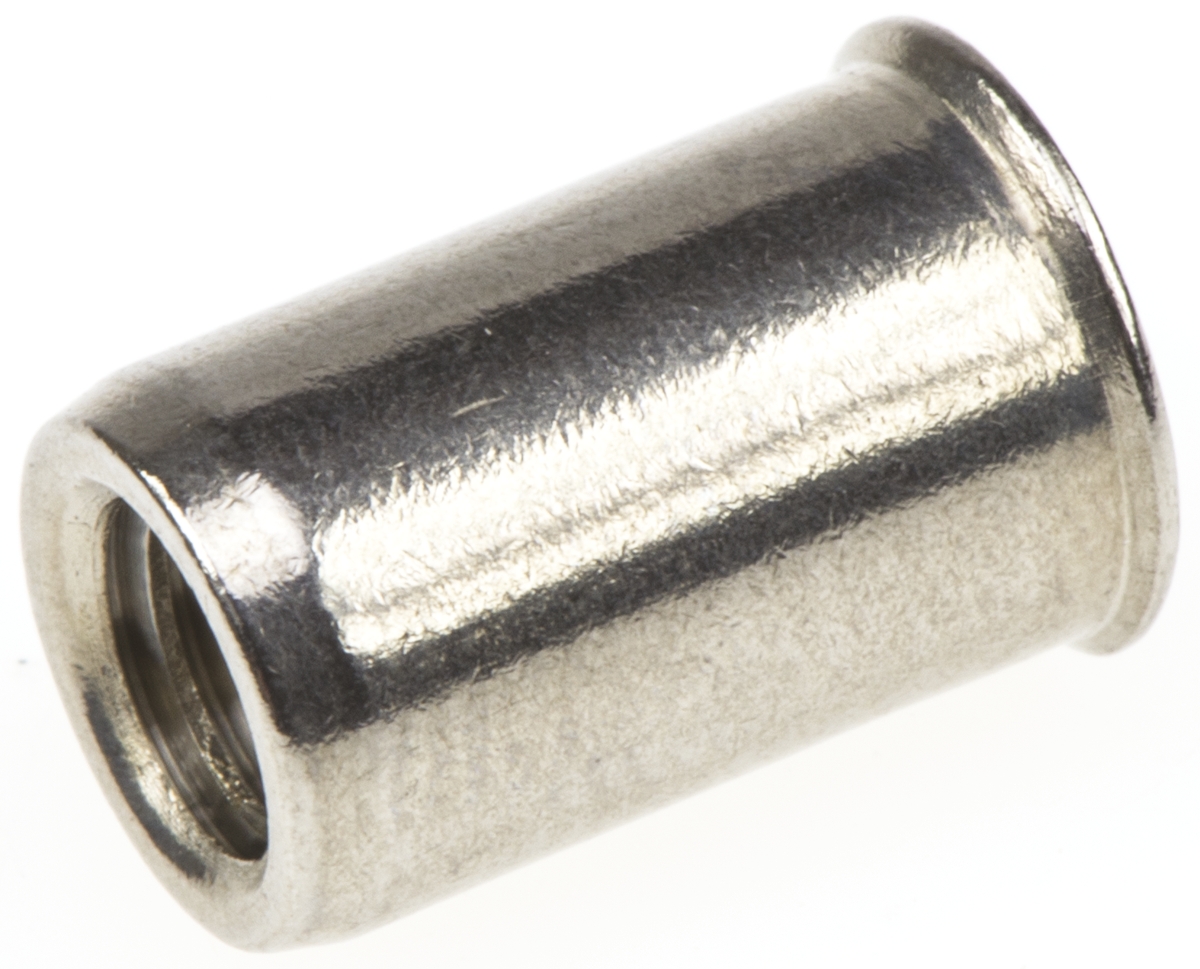 POP Plain Stainless Steel Threaded Insert, 9.8 mm diameter 9 mm 14.3 mm