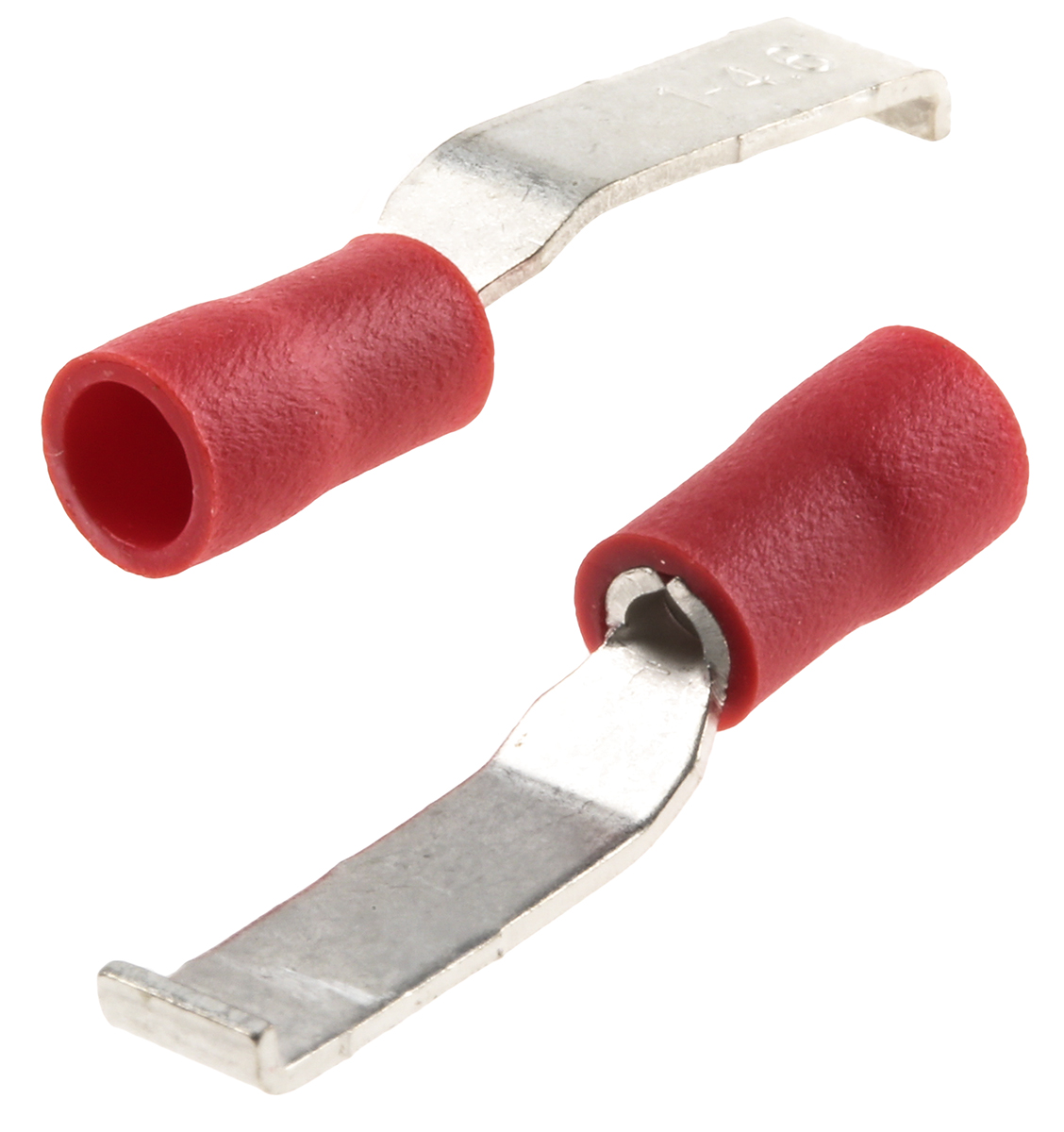 RS PRO Hooked Insulated Crimp Blade Terminal 16.8 mm Blade Length, 22 AWG to 16 AWG, Red