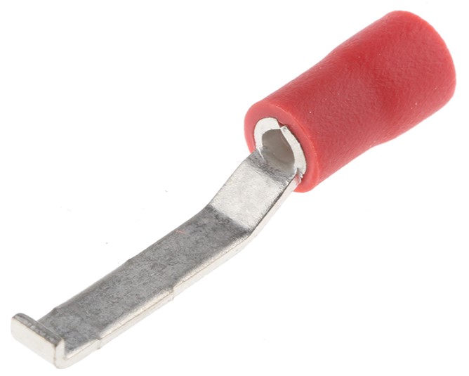 RS PRO Hooked Insulated Crimp Blade Terminal 16.8 mm Blade Length, 22 AWG to 16 AWG, Red