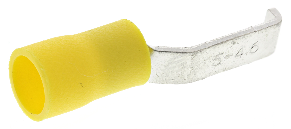 RS PRO Hooked Insulated Crimp Blade Terminal 17.2 mm Blade Length, 12 AWG to 10 AWG, Yellow