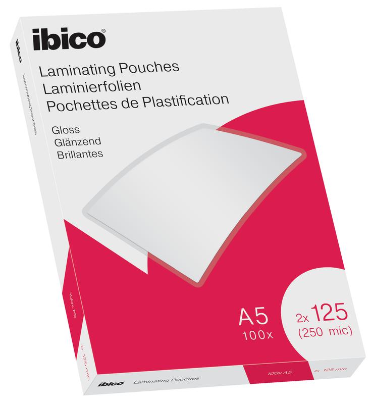 Ibico A5 Gloss Lamination Pouch 250 μm Thickness, 100 Per Pack Pack Quantity