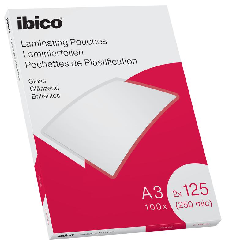 Ibico A3 Gloss Lamination Pouch 250 μm Thickness, 100 Per Pack Pack Quantity