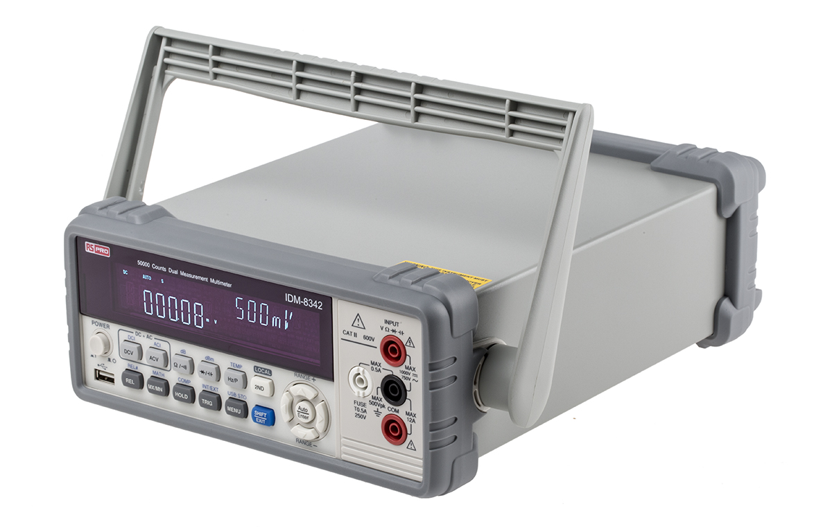123-3683 RS PRO IDM8342 Bench Digital Multimeter, True RMS, 10A ac Max, 10A dc Max, 750V ac Max - UKAS Calibrated