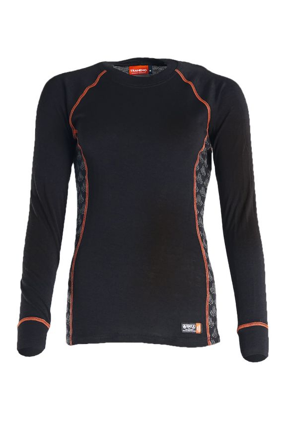 Tranemo Grey, Black Viscose Tricot, Merino Wool, Jacquard Patterned Panels Long Sleeve T-Shirt L