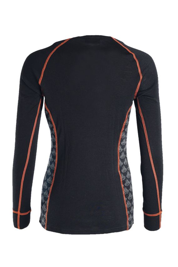631490-m Tranemo Grey, Black Viscose Tricot, Merino Wool, Jacquard Patterned Panels Long Sleeve T-Shirt M