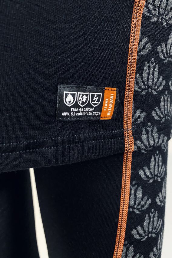 631490-m Tranemo Grey, Black Viscose Tricot, Merino Wool, Jacquard Patterned Panels Long Sleeve T-Shirt M