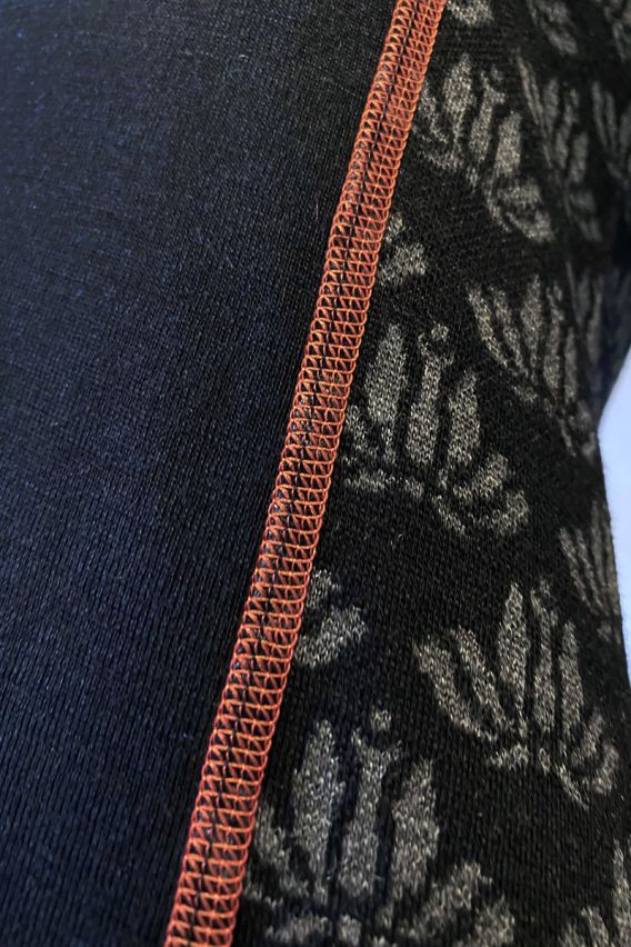 631490-m Tranemo Grey, Black Viscose Tricot, Merino Wool, Jacquard Patterned Panels Long Sleeve T-Shirt M