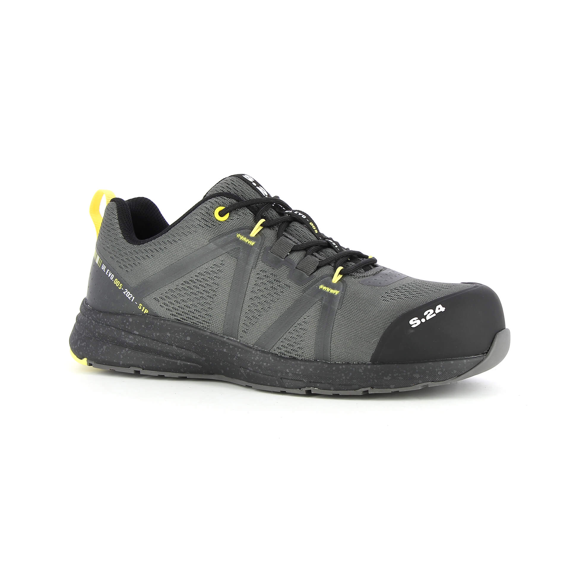 S.24 KOMET S1P Unisex Black, Grey, Yellow Composite Safety Trainer, UK 2, EU 36