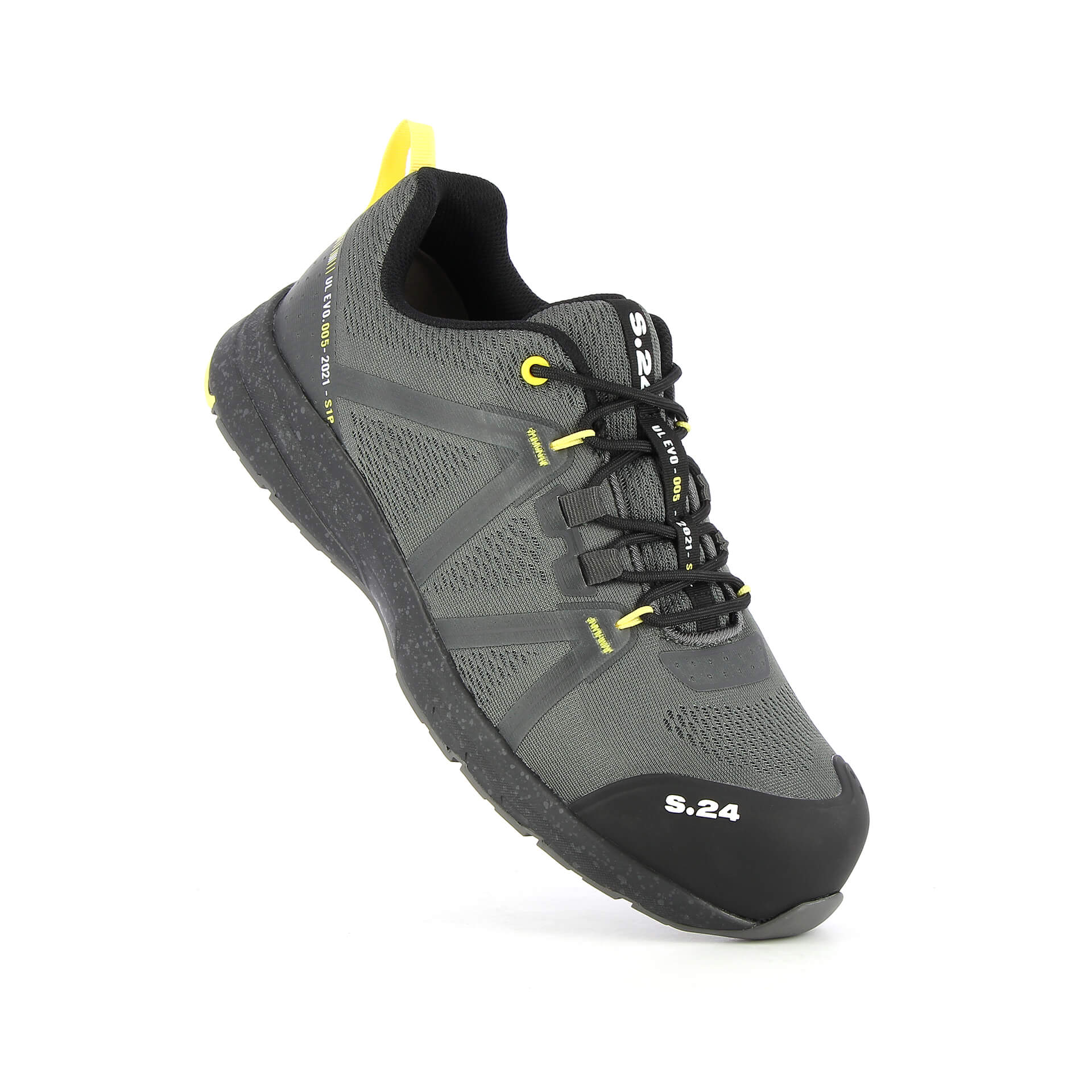 6322-2 S.24 KOMET S1P Unisex Black, Grey, Yellow Composite Safety Trainer, UK 2, EU 36