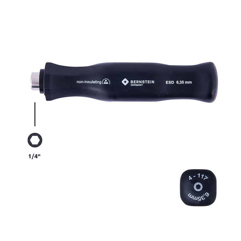 Bernstein Hexagon Socket Screwdriver Handle, 1/4 in Tip, 105 mm Overall