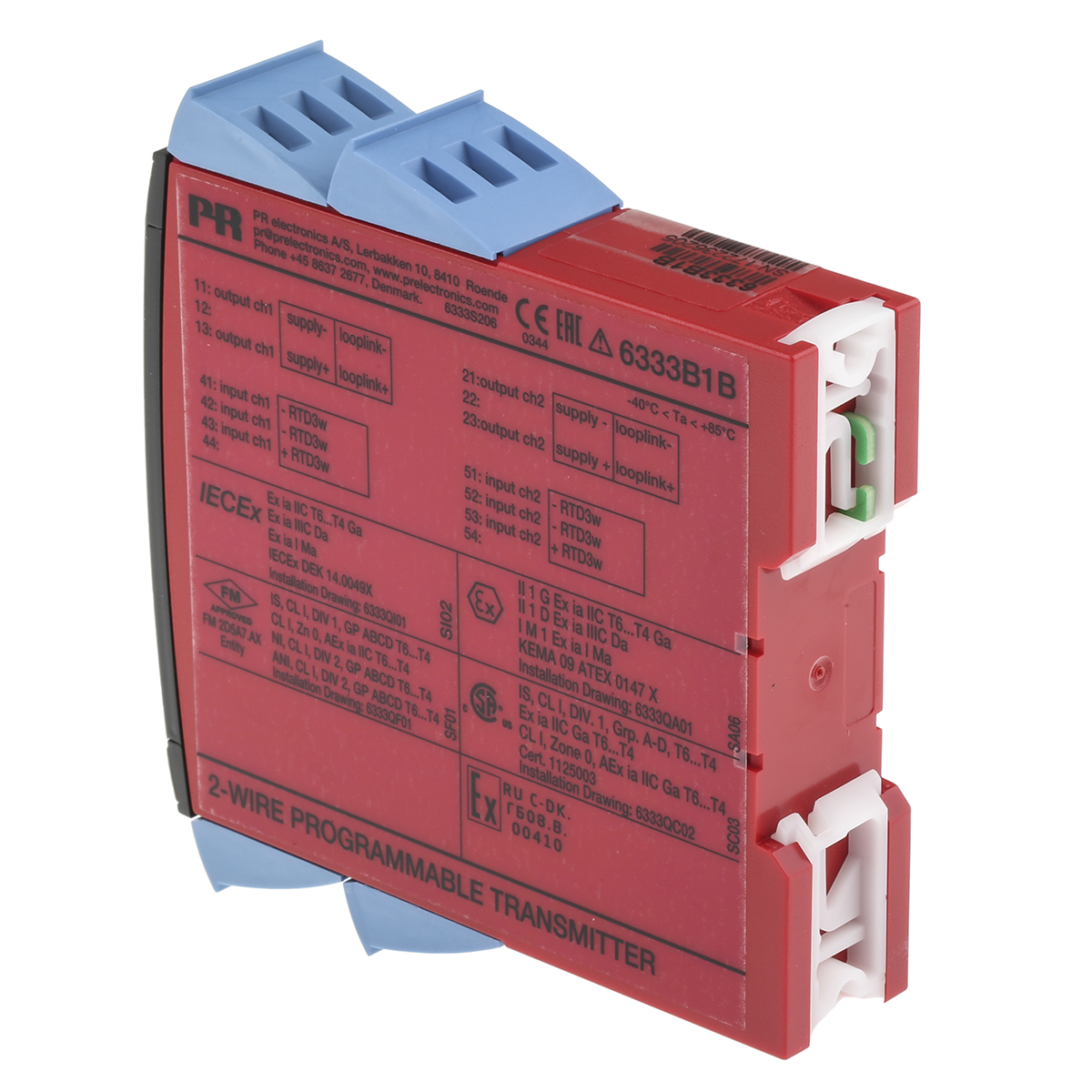 6333b1b PR Electronics 6333B Temperature Transmitter RTD Input 30V dc, 85 °C, -40 °C