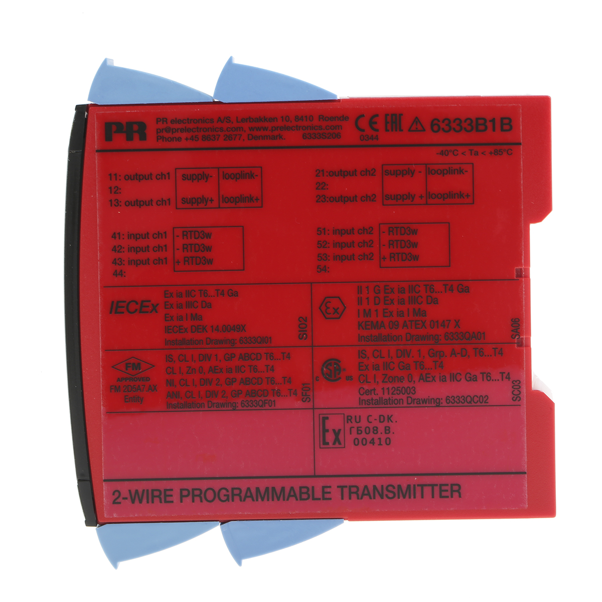 6333b1b PR Electronics 6333B Temperature Transmitter RTD Input 30V dc, 85 °C, -40 °C