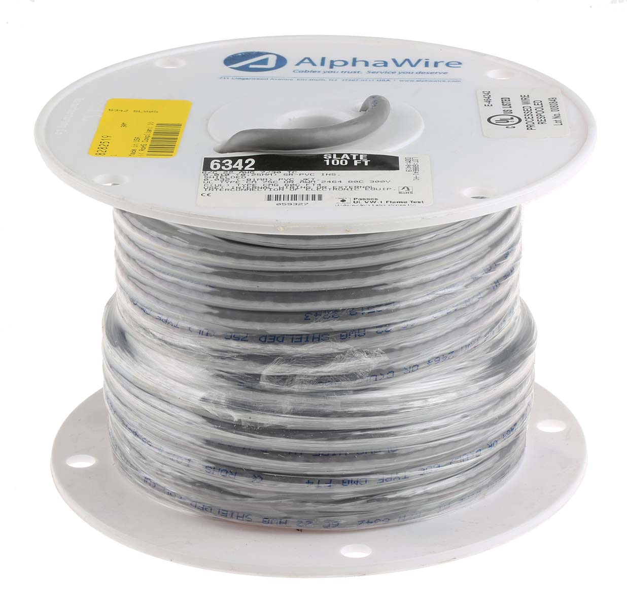 6342-sl005 Alpha Wire Alpha Essentials Communication & Control Control Cable, 6 Cores, 0.35mm² 22 AWG, Screened, 30 m, Grey