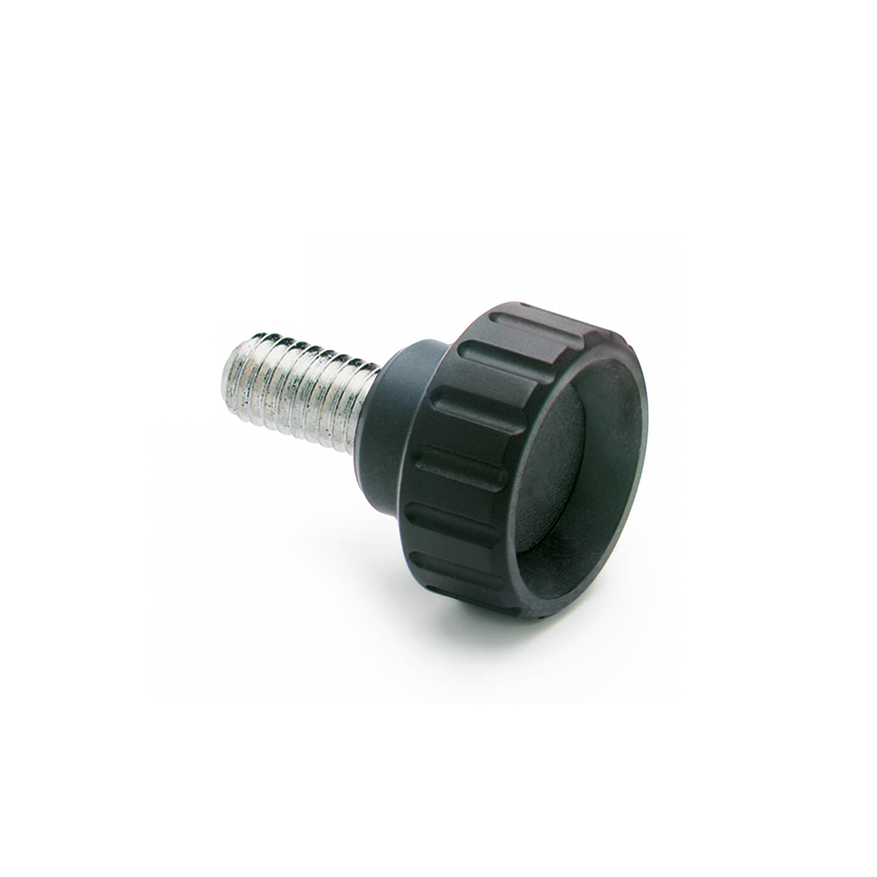 Elesa 6356 Black Polyamide Based Technopolymer Round Knob, M4, Threaded Stud