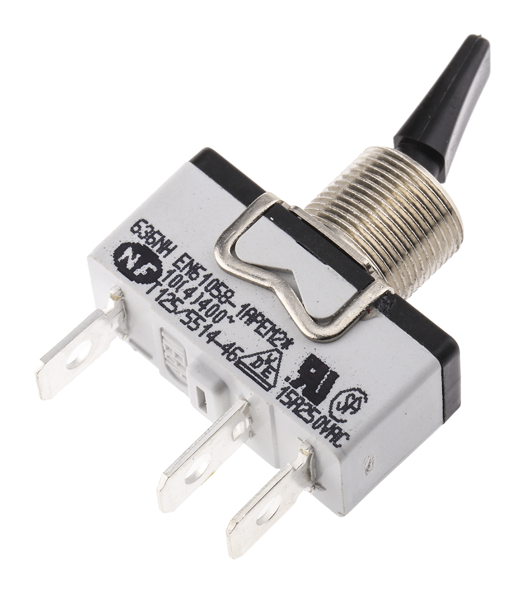 APEM Toggle Switch, Panel Mount, On-On, SPST, Tab Terminal, 24 V dc, 250 V ac