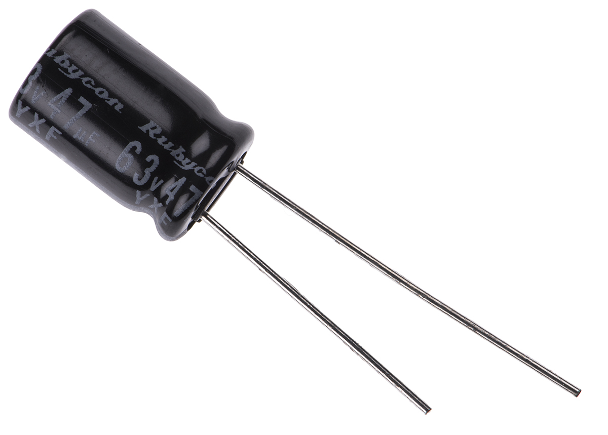 Rubycon 47 μF Capacitor 63V dc, Through Hole - 63YXF47M8X11.5 Solder