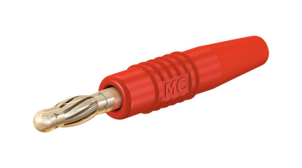 Staubli Red Male Banana Plug, 4 mm Connector, Solder Termination, 30V, 60 V, 32A, Gold Plating
