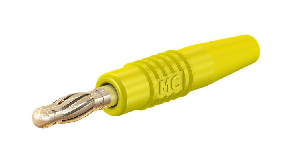 Staubli Yellow Male Banana Plug, 4 mm Connector, Solder Termination, 30V, 60 V, 32A, Gold Plating