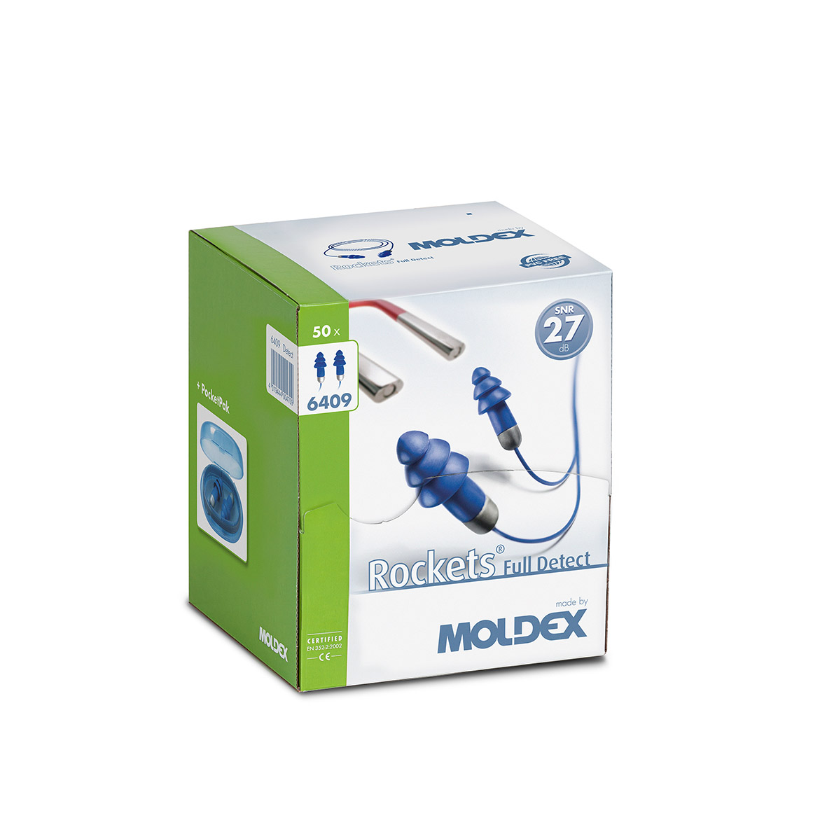 640901 Moldex Rockets Full Detect Series Blue Reusable Ear Plugs, 27 dB Rated Metal Detectable 1